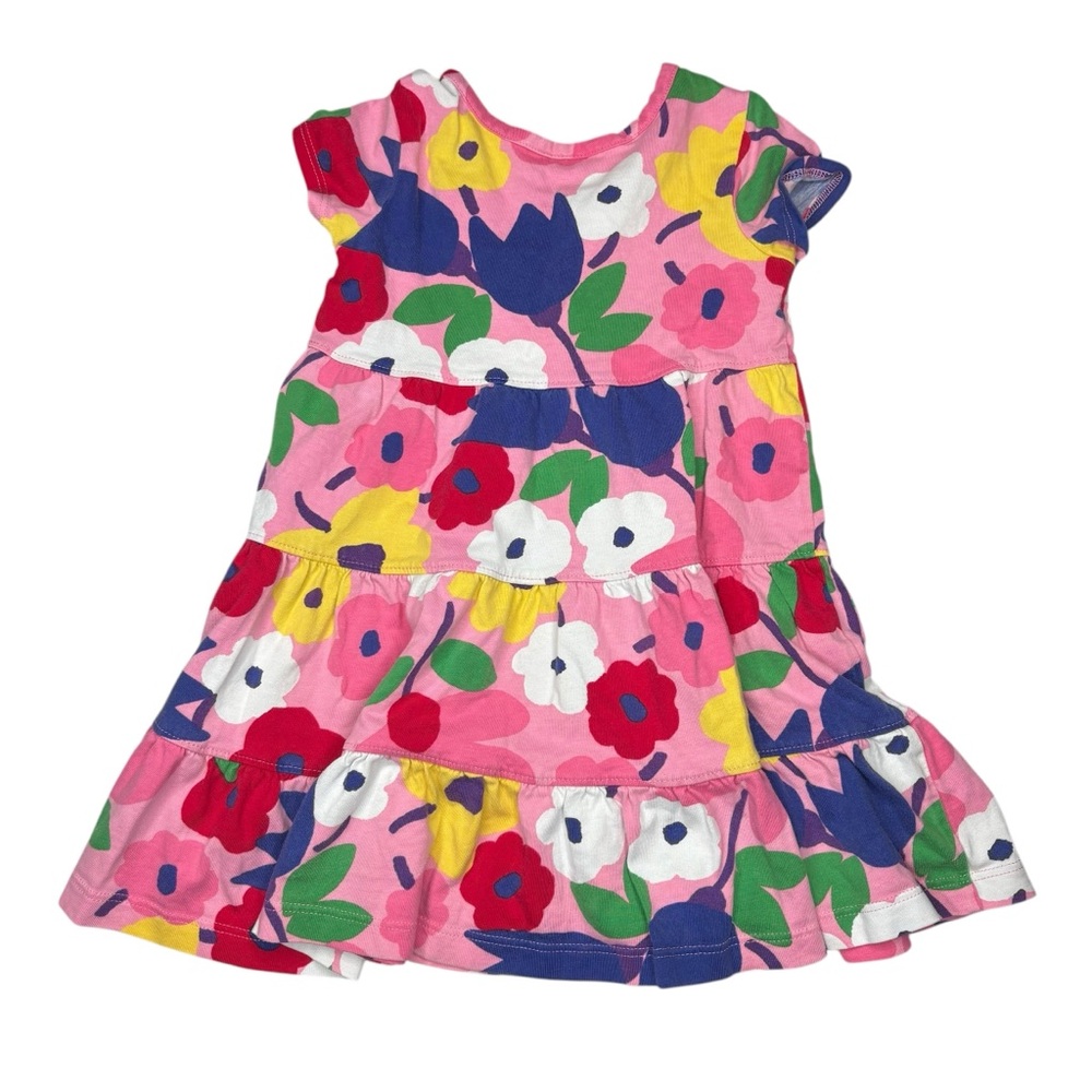 Hanna Andersson Dress floral pink Multicolor tiered girls size 3 short sleeve - Picture 2 of 4
